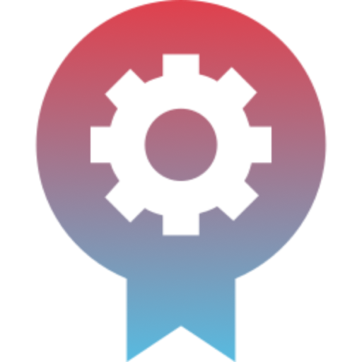 Cogwheel emblem on circular backdrop